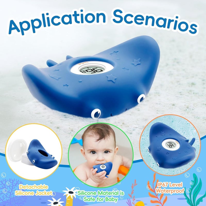 BH Silicone Baby Bath Thermometer - Safety Digital Infant Bathtub Temperature Thermometer, Color-Coded Display, Quick-Read, Detachable Silicone Jacket, Dishwasher Safe, Temperature Toy (Manta Ray) - Image 4